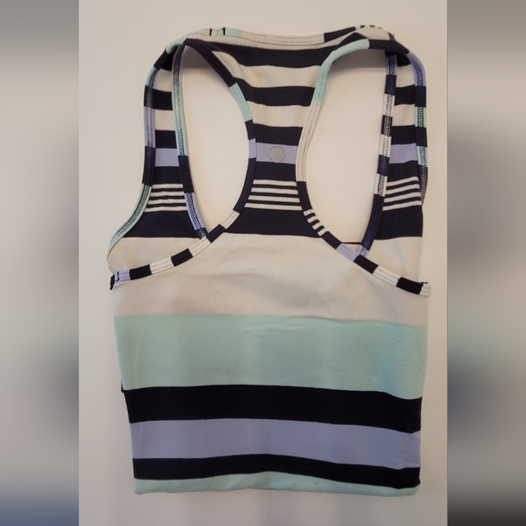 Lululemon "Cool" Racerback Tank, Size 4, Discover Stripe White Deep Indigo. - Picture 2 of 3